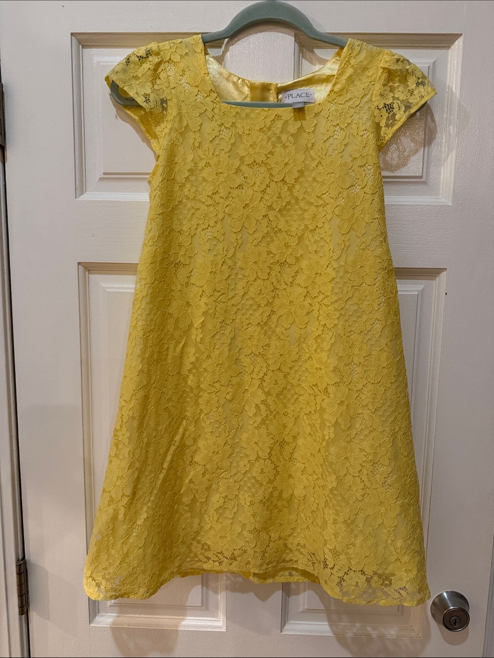 Place Girls Yellow Lace Cap-Sleeve A-Line Dress size 14